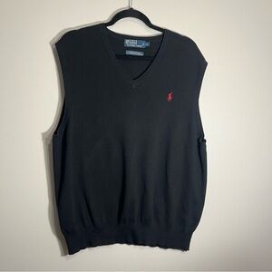 Vintage Polo by Ralph Lauren Men's XL Black Pima Cotton Sweater Vest Red Pony
